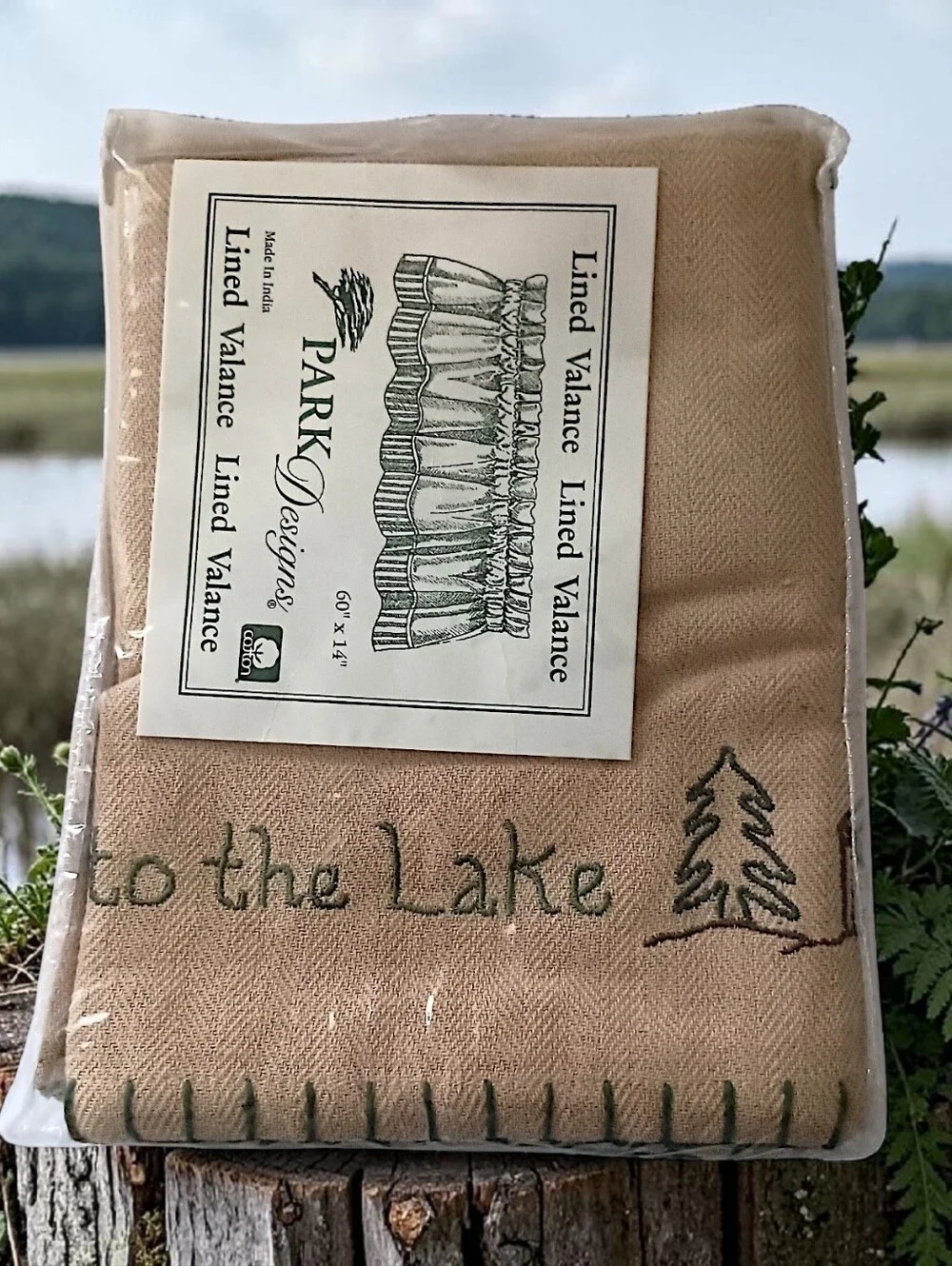 Park Designs Welcome To The Lake Valance Embroidered Tan Green Farmhouse Cabin